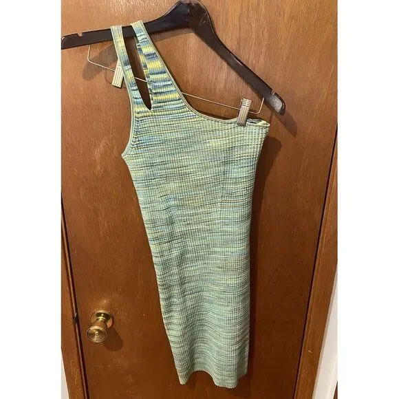 SIMKHAI Nila Cotton Knit Ribbed One Shoulder Bodycon Mini Dress Medium - Picture 5 of 8